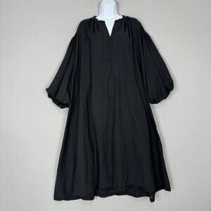 World of Crow Free Flowing Midi Dress Womens One Size Black Oversized Lagenlook